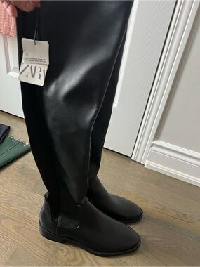 Zara Black Over-the-Knee Faux Leather Boots